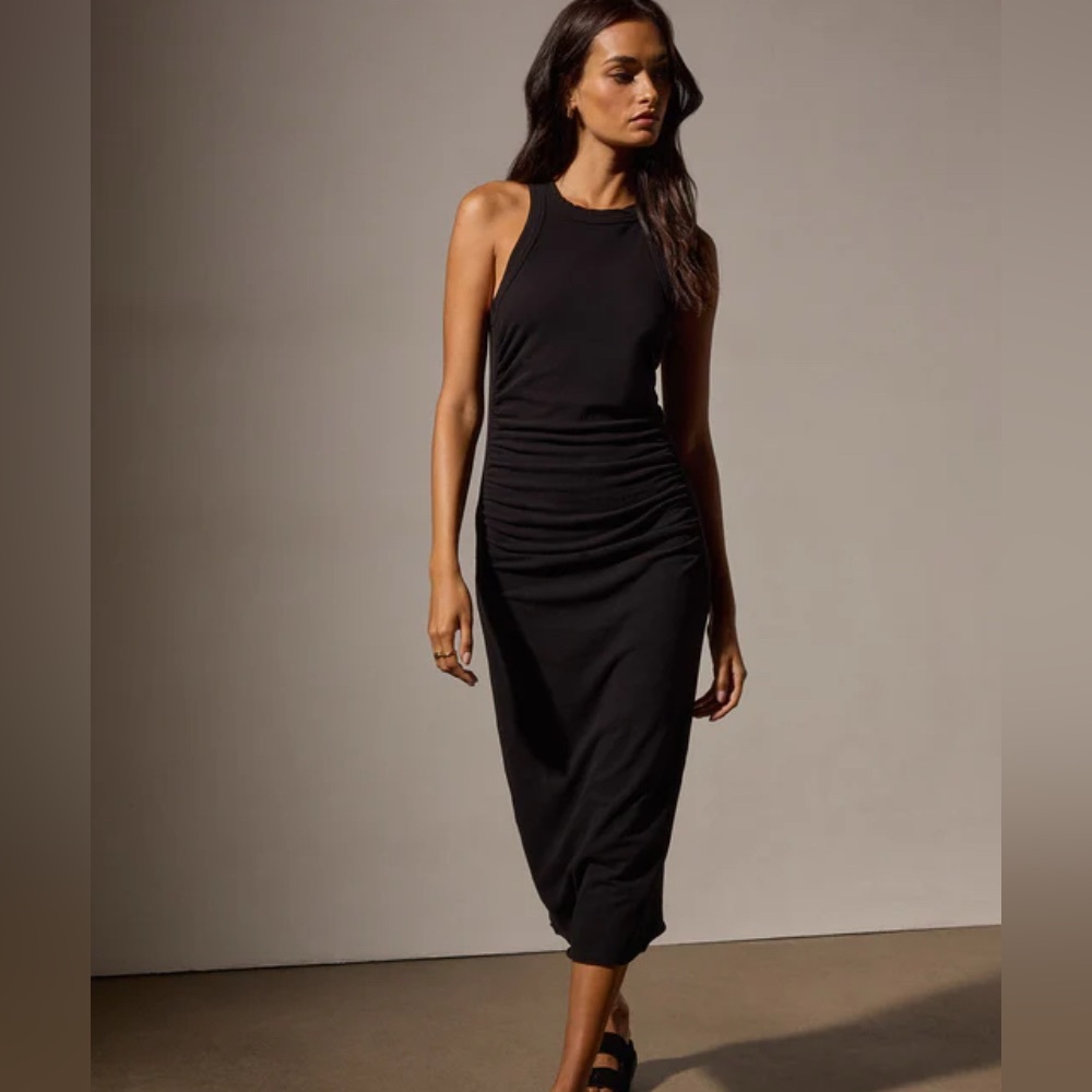 JAMES PERSE RUCHED CUT AWAY BLACK TANK DRESS